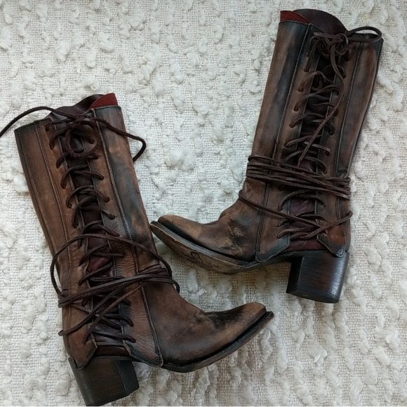 Freebird Distressed Brown Lace-Up Boots - Picture 2 of 16